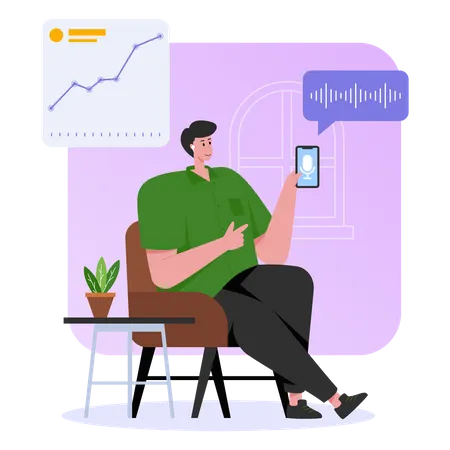 Man listening to business podcast Illustration