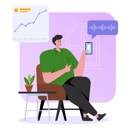 Man listening to business podcast  Illustration