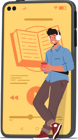 Man listening to E book  Illustration