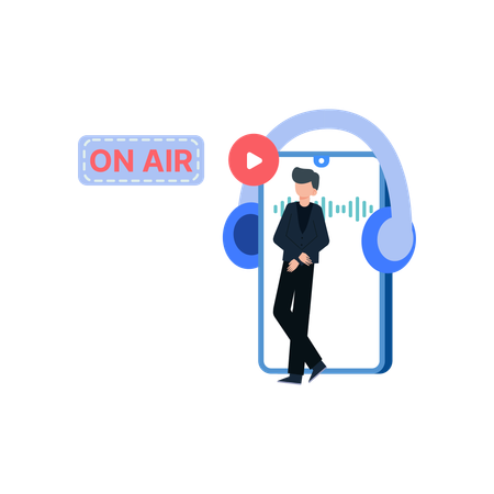 Man listening to on air streaming  イラスト
