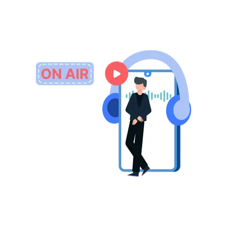 Man listening to on air streaming  イラスト