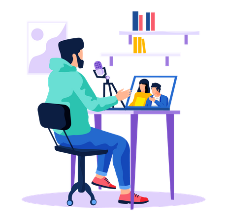 Man listening to podcast live  Illustration