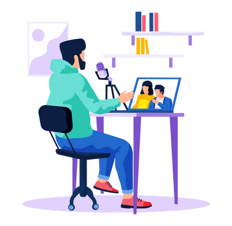 Man listening to podcast live  Illustration