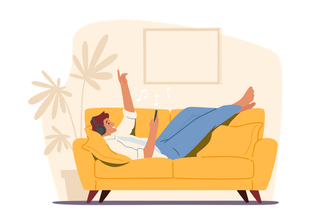 Man Listening To Songs While Sleeping On Couch  Illustration