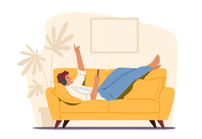 Man Listening To Songs While Sleeping On Couch  Illustration