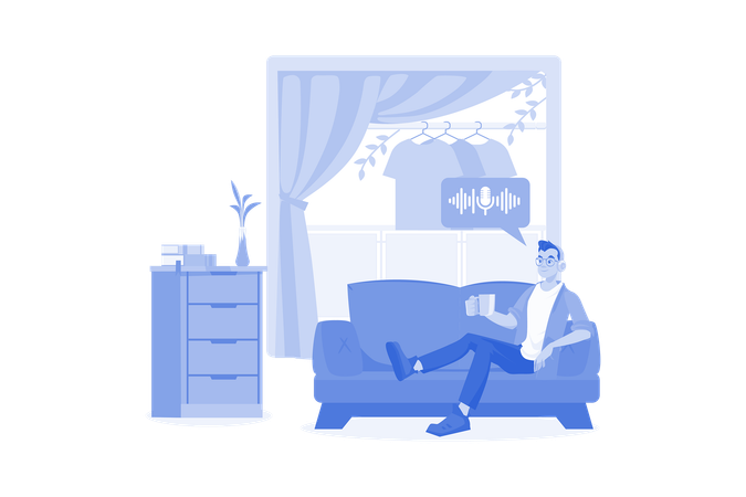 Man Listening To The Podcast While Sitting On A Couch  Illustration