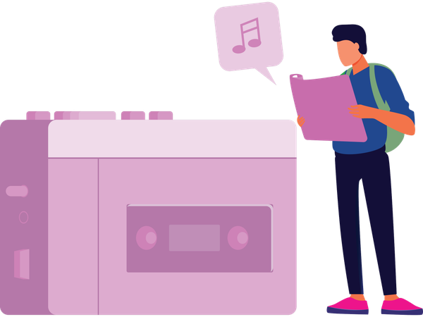 Man listening travel radio  Illustration