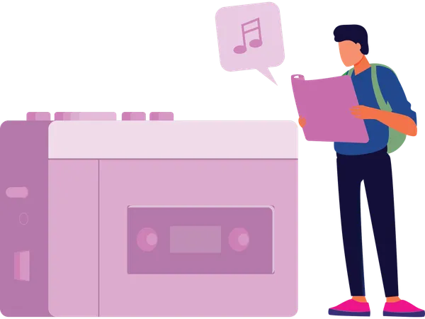 Man listening travel radio  Illustration