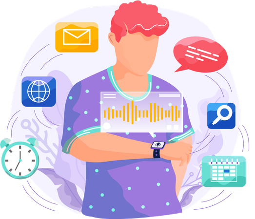 Man listening voice assistant  Illustration