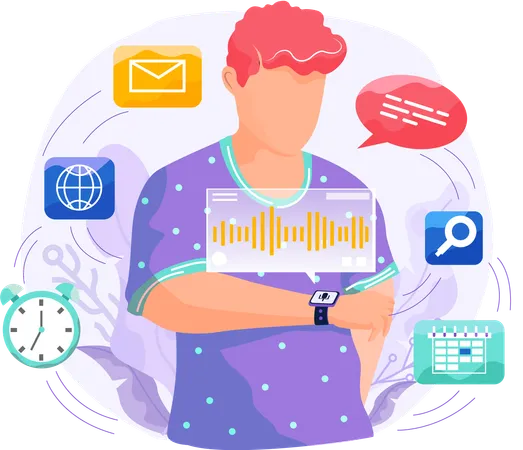 Man listening voice assistant  Illustration