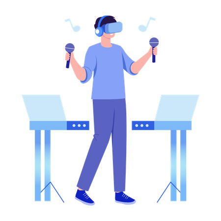 Man listening vr music  Illustration