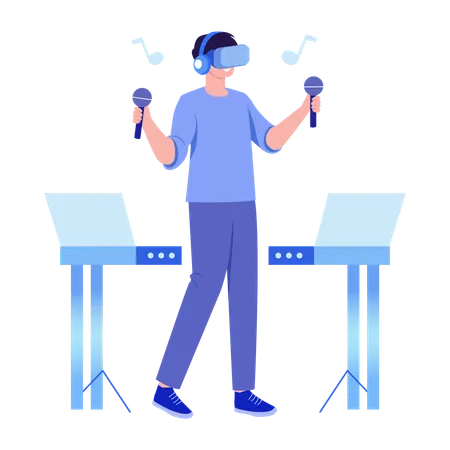 Man listening vr music  Illustration