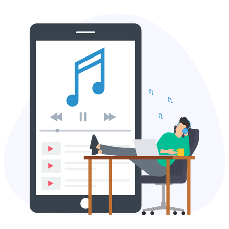 Man listing music using Music App  Illustration