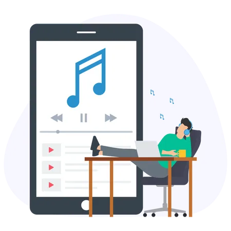 Man listing music using Music App  Illustration