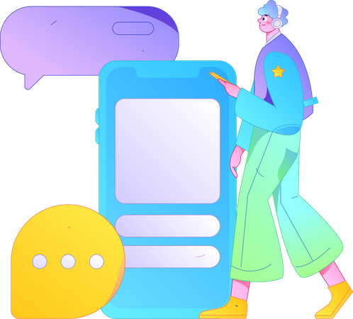 Man listing song while chatting on mobile  Illustration