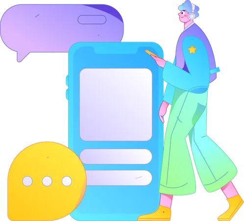 Man listing song while chatting on mobile  Illustration