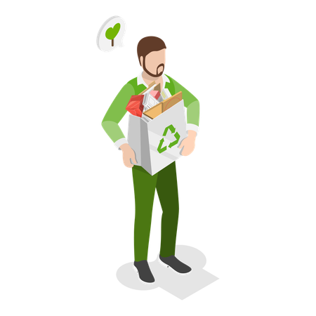 Man living Sustainable Lifestyle for Cleaning Environment Litter  Illustration