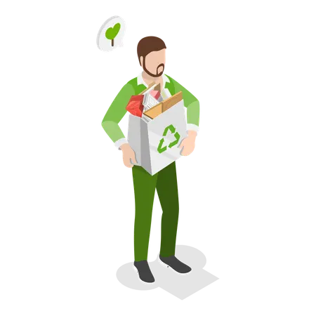 Man living Sustainable Lifestyle for Cleaning Environment Litter  Illustration