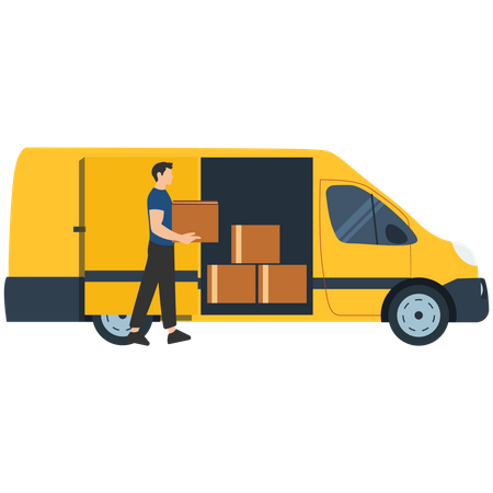 Man loading box in truck Illustration