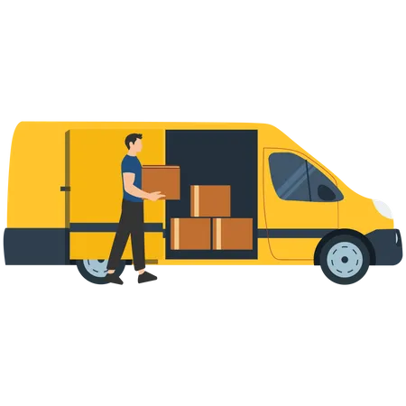 Man loading box in truck Illustration