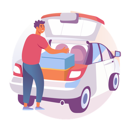 Man Loading Car with items  Illustration