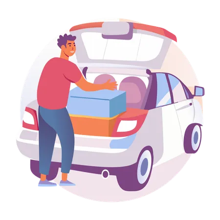 Man Loading Car with items  Illustration