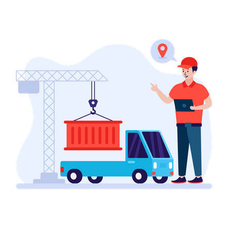 Man loading container on truck for deliveries Illustration