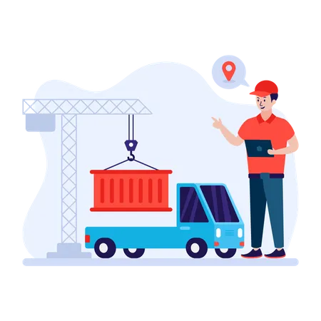Man loading container on truck for deliveries Illustration
