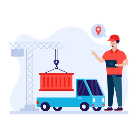 Man loading container on truck for deliveries  Illustration