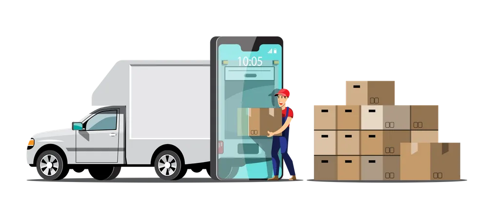 Man loading delivery boxes in truck Illustration