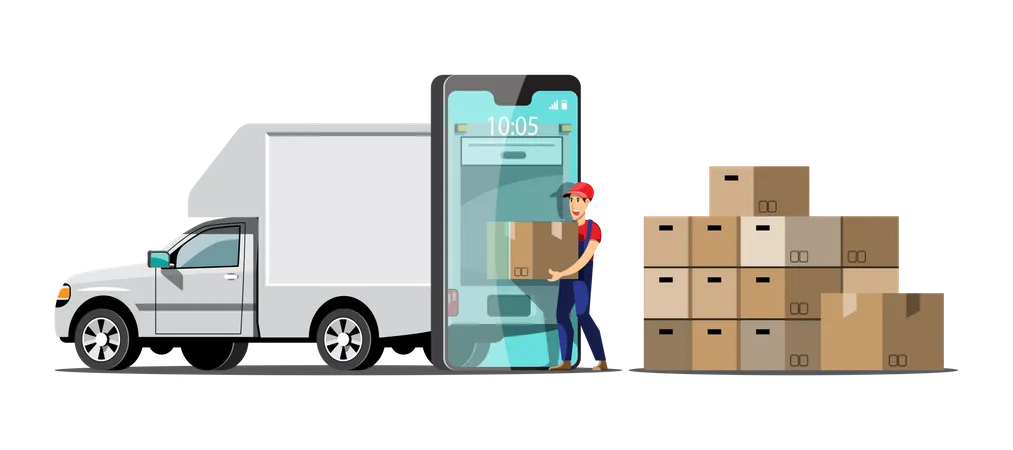 Man loading delivery boxes in truck  Illustration