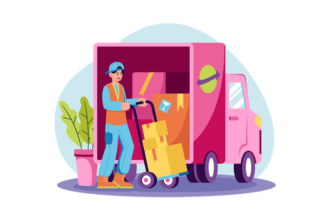 Man Loading Goods In Container Illustration