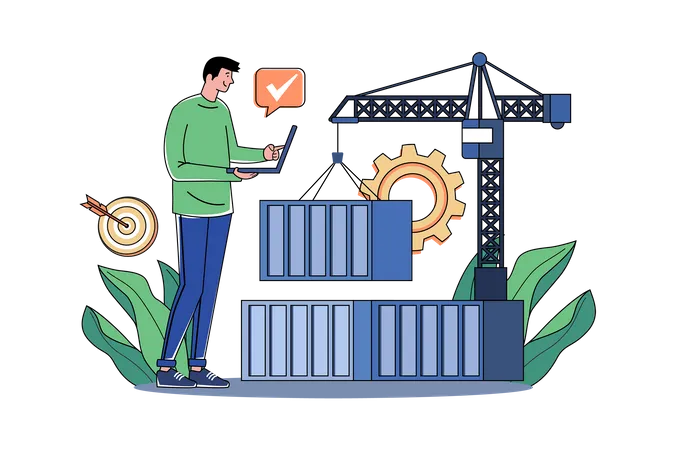Man Loading Goods In Container Illustration