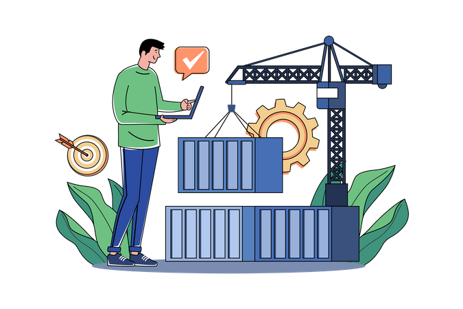 Man Loading Goods In Container  Illustration