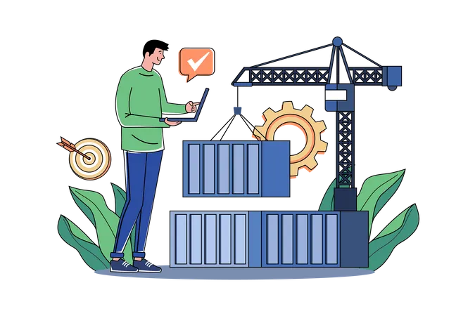 Man Loading Goods In Container  Illustration