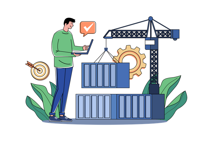 Man Loading Goods In Container  Illustration