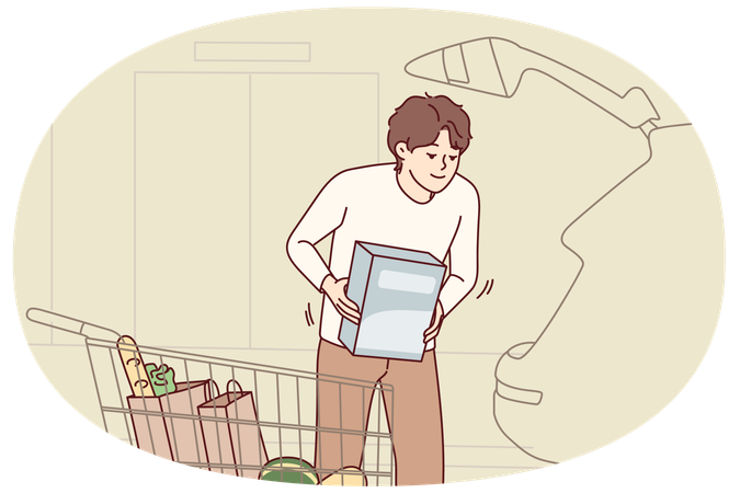 Man loading groceries into car  Illustration