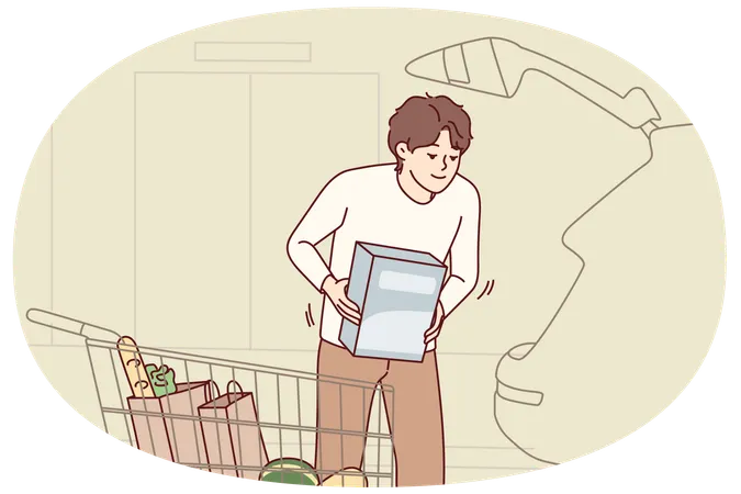 Man loading groceries into car  Illustration