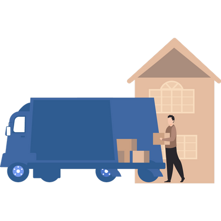 Man loading household goods into truck  Illustration