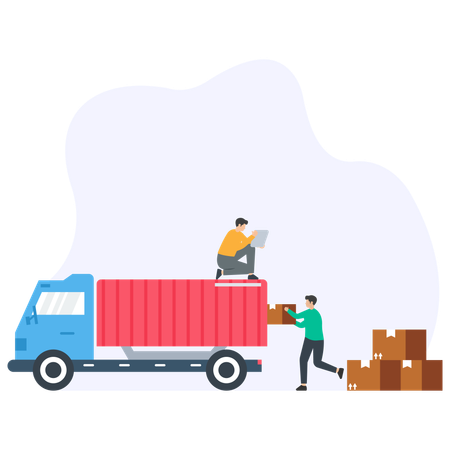 Man loading Logistic in truck  Illustration