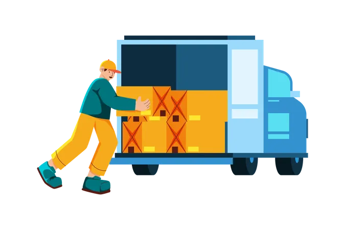 Man loading truck for same day deliveries Illustration