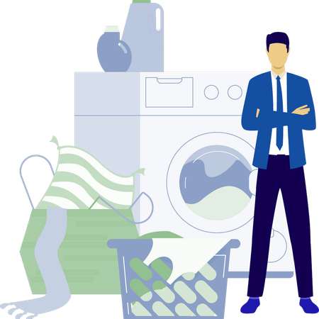 Man loading wash machine to clean clothes  Illustration