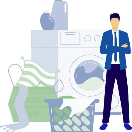 Man loading wash machine to clean clothes  Illustration