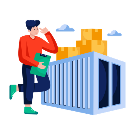 Man loads cargo in Container box  Illustration