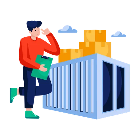 Man loads cargo in Container box  Illustration