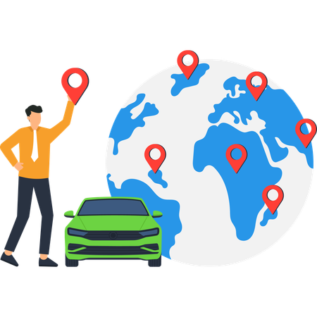 Man locating global car location  Illustration