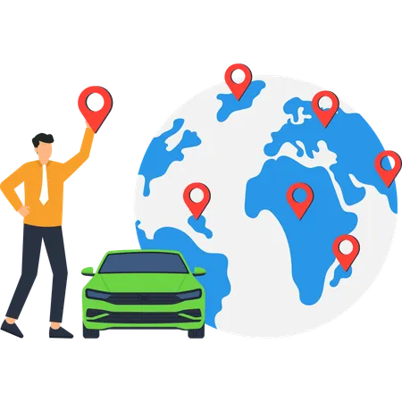 Man locating global car location  Illustration