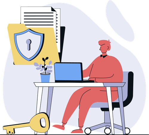 Man locks all private data  Illustration