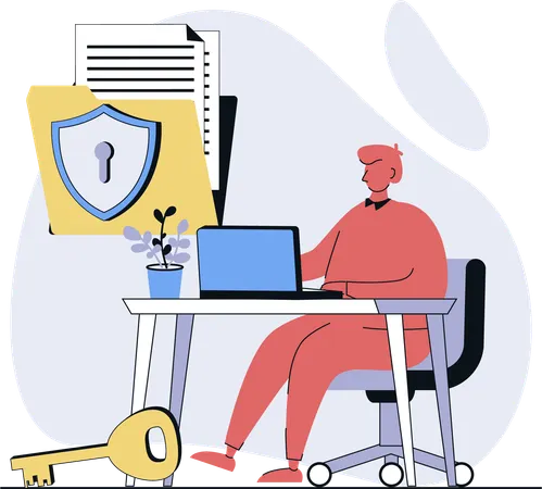 Man locks all private data  Illustration
