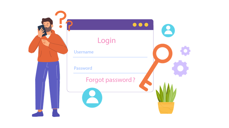 Man login in mobile while forgetting password  Illustration